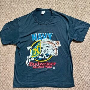 Vintage 80’s Budweiser Navy Graphic Tee thin soft